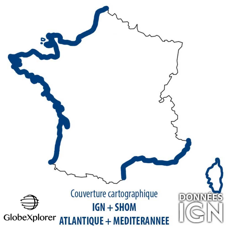 Carte marine Atlantique + Méditerranée - IGN/SHOM - 1 : 25 000 - GlobeXplorer