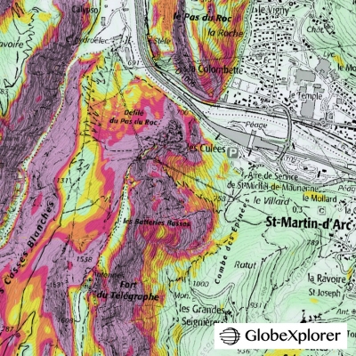 Carte des pentes - Alpes - 1 : 25 000 - GlobeXplorer