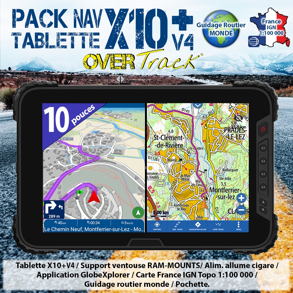 Pack navigation Tablette GPS 10 pouces étanche et antichocs